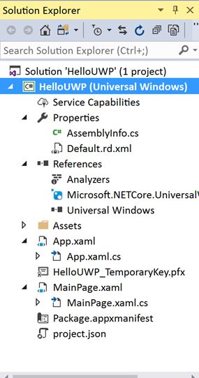 UWP Solution Explorer